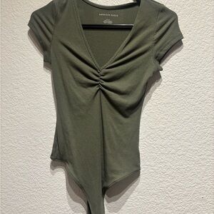 American Eagle Outfitters Dark Green Ruched Bodysuit